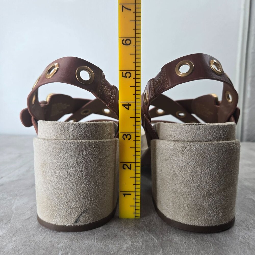 Aerosoles Chunky Platform Sandals 10 Brown Leather Grommet Retro Block Heel - Picture 4 of 11